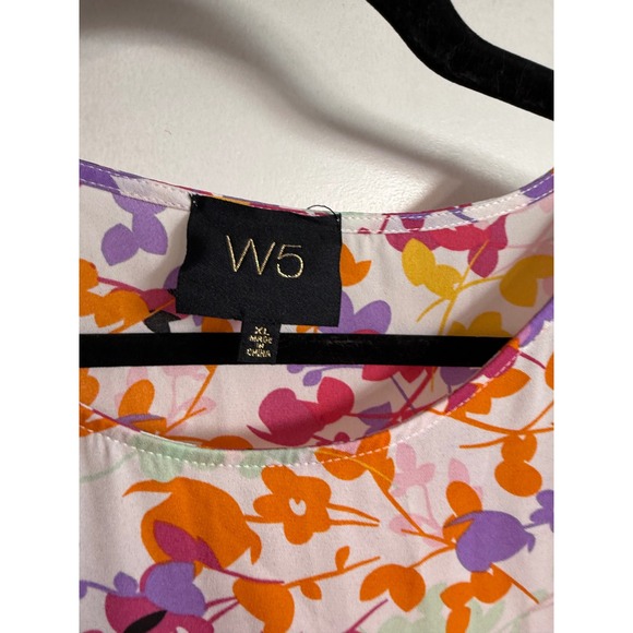 W5 Floral Print Blouse Tunic Top XL White Pink Orange Purple Short Sleeve - Picture 2 of 8